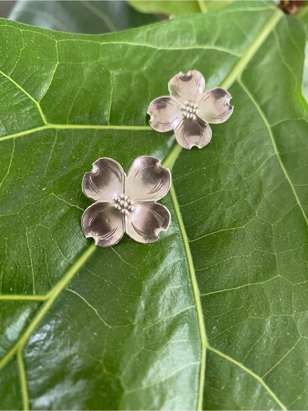 Vintage Sterling Silver Dogwood Stud Earrings